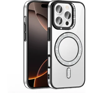 iPhone 16 Pro Kılıf Pırlanta Taş Tasarımlı M-Safe Şarj Özellikli Karetta Silikon Kapak