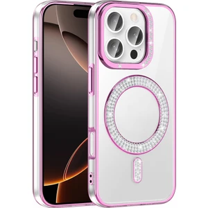 iPhone 16 Pro Kılıf Pırlanta Taş Tasarımlı M-Safe Şarj Özellikli Karetta Silikon Kapak