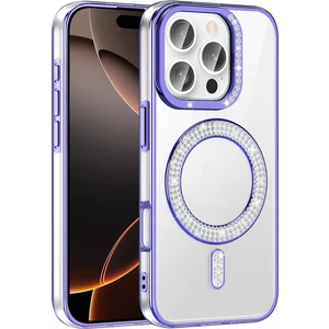 iPhone 16 Pro Kılıf Pırlanta Taş Tasarımlı M-Safe Şarj Özellikli Karetta Silikon Kapak
