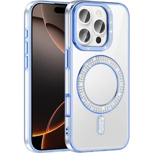 iPhone 16 Pro Kılıf Pırlanta Taş Tasarımlı M-Safe Şarj Özellikli Karetta Silikon Kapak