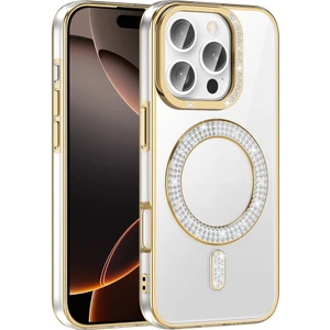 iPhone 16 Pro Kılıf Pırlanta Taş Tasarımlı M-Safe Şarj Özellikli Karetta Silikon Kapak