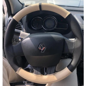Dikişli Direksiyon Kılıfı Bej Deri Noktalı Deri Siyah Yüzük Siyah Dikişli Renault Fluence Için