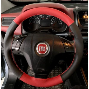 Dikişli Direksiyon Kılıfı Siyah Deri Kırmızı Deri Kırmızı Dikişli Fıat Linea Için