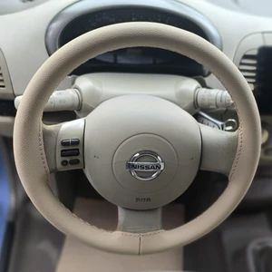 Dikişli Direksiyon Kılıfı Bej Deri Bej Dikişli Nissan Micra Için