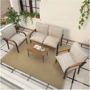 Hayal Serisi Balkon, Bahçe, Cafe - Metal Kanepe Koltuk Takımı - 2+1+1 Sehpalı - Krem
