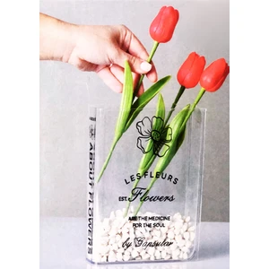 Iskandinav Stil Şeffaf Akrilik Kitap Vazo - Les Fleurs (20X15,5X4,5 Cm)