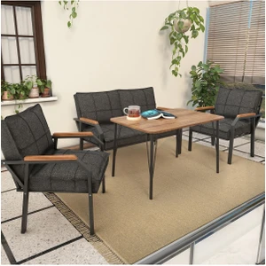 Hayal Serisi Balkon, Bahçe, Cafe - Metal Kanepe Koltuk Takımı - 2+1+1 90 x 60 cm  Masalı - Antrasit