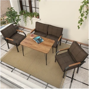 Hayal Serisi Balkon, Bahçe, Cafe - Metal Kanepe Koltuk Takımı - 2+1+1 90 x 60 cm  Masalı - Kahverengi