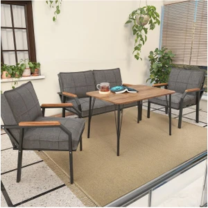 Hayal Serisi Balkon, Bahçe, Cafe - Metal Kanepe Koltuk Takımı - 2+1+1 90 x 60 cm  Masalı - Koyu Gri