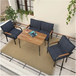 Hayal Serisi Balkon, Bahçe, Cafe - Metal Kanepe Koltuk Takımı - 2+1+1 90 x 60 cm  Masalı - Lacivert