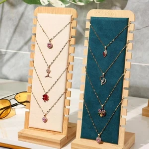 2 Li Dekoratif Ahşap Takı Organizer Stand Kolye Bileklik Aksesuar Düzenleyici (yeşil-Krem) Hediye hadın