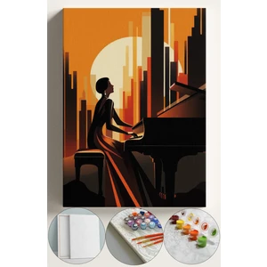 Sayılarla Boyama Çerçeveli Hobi Seti Numaralı Tuval Fırça Boya Dahil Kasnaklı 40X50 cm Piano Kadın