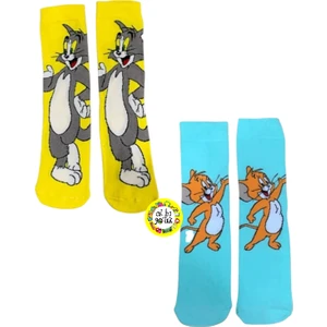 2'Lİ SET Tom & Jerry Çizgi Film Karakter Desenli Renkli Soket Çorap