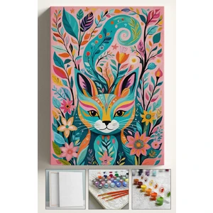 Sayılarla Boyama Çerçeveli Hobi Seti Numaralı Tuval Fırça Boya Dahil Kasnaklı 40X50 cm Pembe Kedi Grafiti