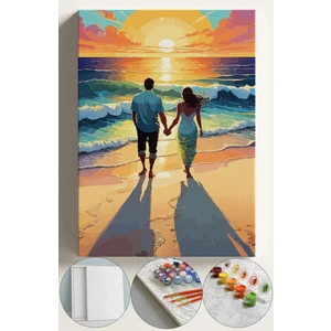 Sayılarla Boyama Çerçeveli Hobi Seti Numaralı Tuval Fırça Boya Dahil Kasnaklı 40X50 cm Sahilde Sevgililer