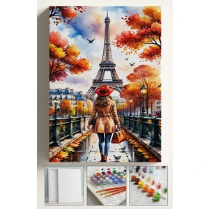 Sayılarla Boyama Çerçeveli Hobi Seti Numaralı Tuval Fırça Boya Dahil Kasnaklı 40X50 cm Paris Kırmızı Kadın