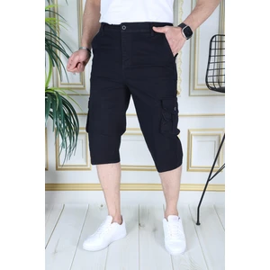Lacivert Slim Fit Gabardin Kargo Cepli Kapri Şort Yandan Cepli Likralı Esnek Kumaş Erkek Kargo Şort Kapri Bermuda