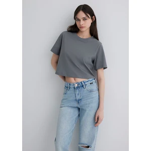 Gri Crop Basic Tişört 1613072-85316