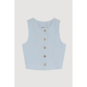 Ince Çizgili Kolsuz Bluz Mavi