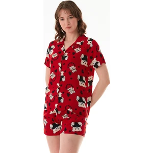 Ayıcık Desenli Gömlek Yaka Şortlu Pijama Takımı