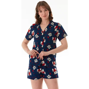 Ayıcık Desenli Gömlek Yaka Şortlu Pijama Takımı