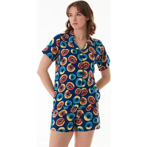 Donut Desenli Gömlek Yaka Şortlu Pijama Takımı