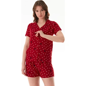 Kalp Desenli Gömlek Yaka Şortlu Pijama Takımı
