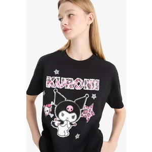 Kuromi Oversize Geniş Kalıp Bisiklet Yaka Kısa Kollu Tişört F1949AX25SM