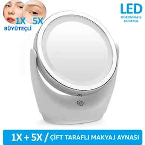 Çift Taraflı Makyaj Aynası Şarjlı Makyaj Aynası 5 Kat Büyütme Işıklı Makyaj Aynası Gün Işığı ve Beyaz Işık Makyaj Aynası Güzellik Aynası