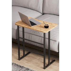 Metal Ayaklı Laptop Sehpası Koltuk Sehpası Kahvaltı Masası Çalışma Sehpası - Atlantik Çam Desenli