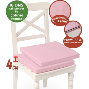 Fermuarlı 2'li Sandalye Minderi Su Itici Kumaş 40X40 cm Sünger Sandalye Minderi Bağcıklı Pembe