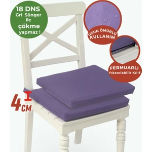 2'li Sandalye Minderi Su Itici Kumaş 40X40 cm Sünger Sandalye Minderi Bağcıklı Mor