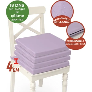 Fermuarlı 4'Lü Sandalye Minderi Su Itici Kumaş 40 x 40  cm  Sünger Sandalye Minderi Bağcıklı Lila