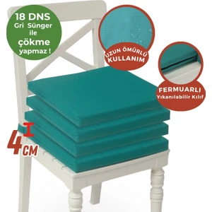 Fermuarlı 4'lü Sandalye Minderi Su Itici Kumaş 40X40 cm Sünger Sandalye Minderi Bağcıklı Yeşil
