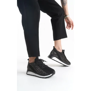 Alya Bağcıklı Ortopedik Taban Taşlı Kadın Sneaker Spor Ayakkabı Bt - Siyah