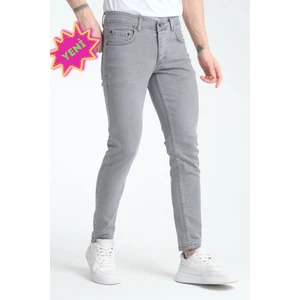 Erkek Gri Düz Skinny Fit Jeans Pantolon Günlük Giyime Uygun
