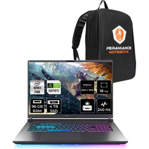 Rog Strix G18 Intel Core Ultra 9 275HX 96GB 4tb SSD RTX5070TI/12GB 140W 18" Qhd+ 240Hz Freedos Taşınabilir Bilgisayar & Per4 Çanta G815LRS9156P340