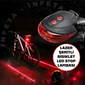 Bisiklet Arka Stop Lambası Lazer Şeritli LED Işık Pilli 7 Fonksiyon 5 LED