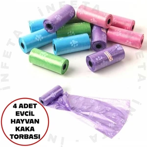 4 Adet Evcil Hayvanlar Için Pati Desenli Kedi Köpek Kaka Poşeti Torbası -Pratik Kaka Toplama Torbası