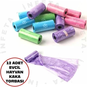 12 Adet Evcil Hayvanlar Için Pati Desenli Kedi Köpek Kaka Poşeti Torbası-Pratik Kaka Toplama Torbası