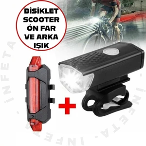Usb Şarj Led Bisiklet Scooter Ön Far Arka Işık Lambası Işık Seti Bisiklet Far