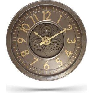 Premium Serisi Antik Eskitme Kadranlı Döner Çarklı 60 Santimetre Ev ve Ofis Duvar Saati Latin Rakamlı Bronz