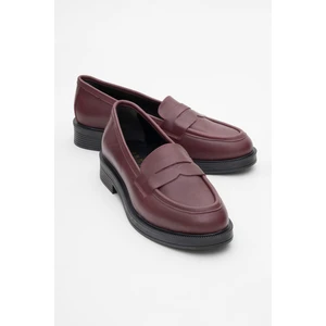 Pline Bordo Cilt  Deri Kadın Loafer Ayakkabı