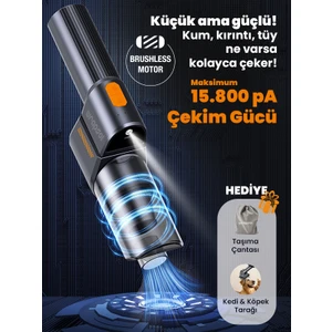 Oto Araç Süpürgesi Katlanabilir Vakumlu Üflemeli Şarjlı Çok Fonksiyonlu Ev Araba Kamp 15000PA Çekim