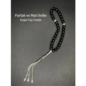 Tuana Trend Mat ve Parlak Oniks & Hematit Küre Kesim 8mm Doğal Taş Şifa Tesbih Konsantrasyon Pozitif Enerji