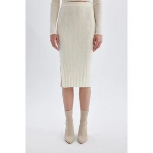 Coool Slim Fit Dar Kesim Basic Düz Yırtmaçlı Triko Midi Etek A2058AX24AU