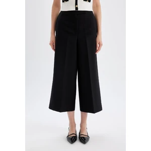 Klasik Chino Kumaş Pantolon Culotte Siyah Basic Düz Normal Bel Cepli Geniş Paça C2052AX24AU