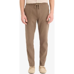 %100 Pamuk Keten Görünümlü Pantolon Beli Lastikli Slim Fit Dar Kesim Cepli Düz Paça D2671AX25SM