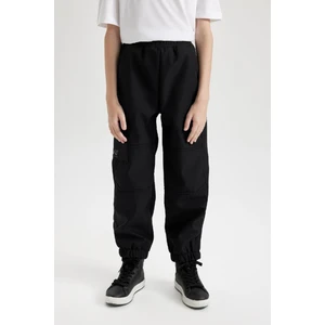 Erkek Çocuk Beli ve Paçası Lastikli Kargo Cepli Pelüş Polar Astarlı Siyah Jogger Pantolon D3460A824WN