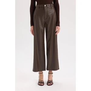 Culotte Yüksek Bel Crop Fit Crop Suni Deri Pantolon D5251AX24AU
